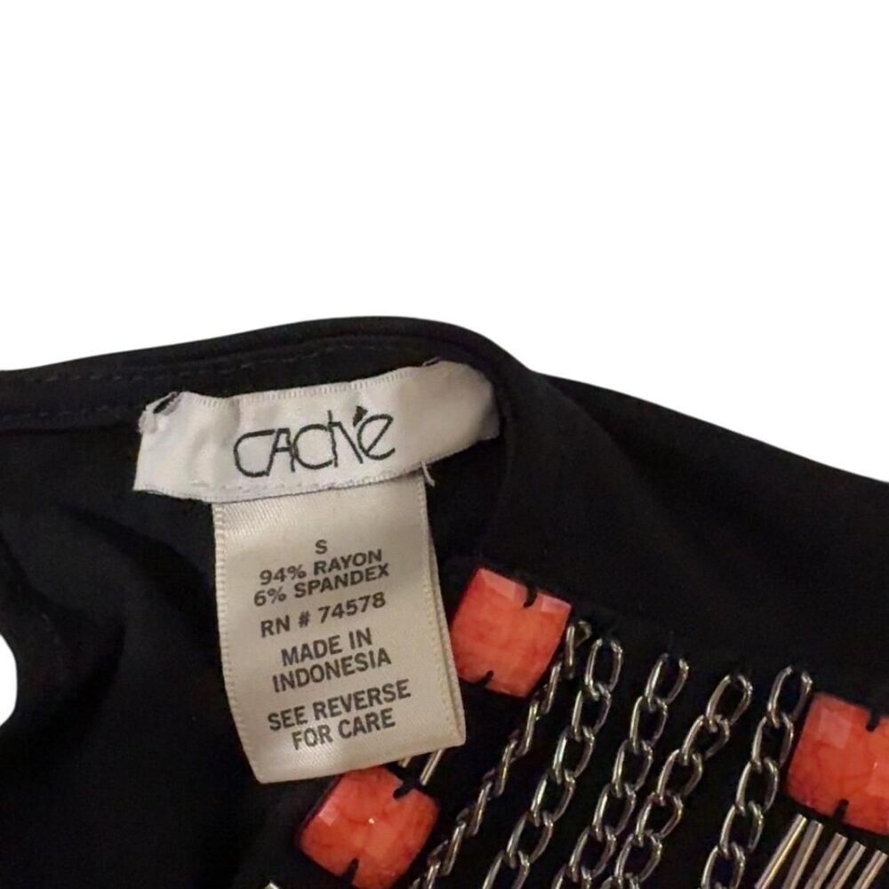 Cache Vintage Black and orange beaded tank top with tie waist - Picture 4 of 4